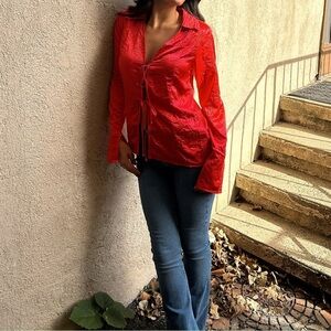 Free People Star Eyes Crinkle Satin Top